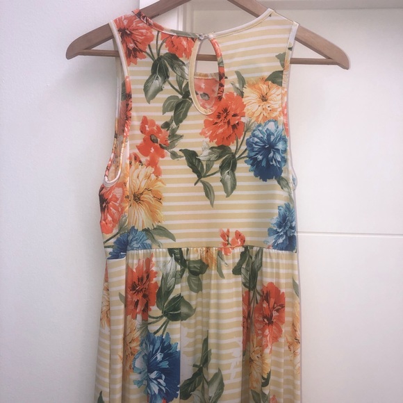 Boho Floral Side Pocket Striped Tank Maxi Dress - Picture 6 of 12
